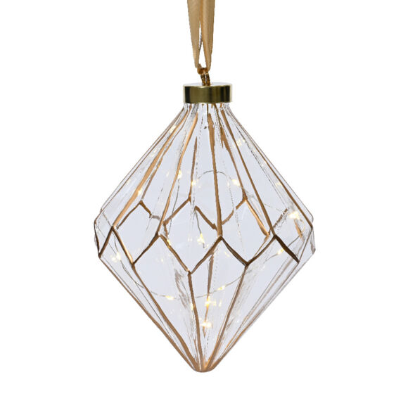 Batterijgevoede glanzende diamant 15 LED (H20 cm) Vintage Goud/warm wit