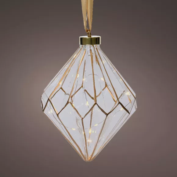 Diamant lumineux à piles 15 LED (H20 cm) Vintage Or/blanc chaud