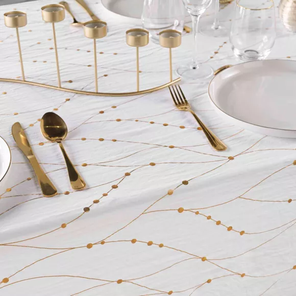 Nappe de Noël rectangulaire anti tache (140 x 240 cm) Firmament Blanc et doré
