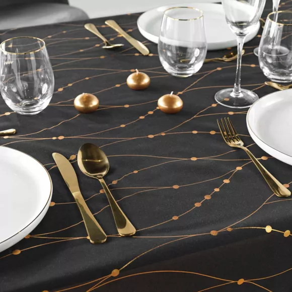 Rechthoekig Kersttafelkleed vlekbestendig (140 x 240 cm) Firmament Zwart en goud