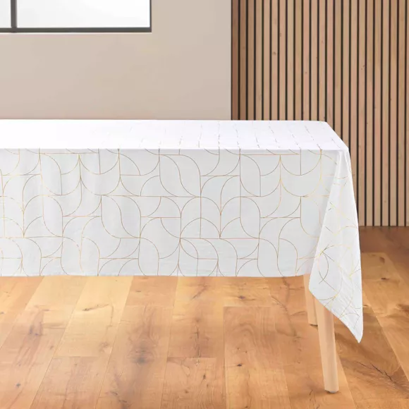 Nappe de Noël rectangulaire anti tache (140 x 240 cm) Louxor Blanc et doré