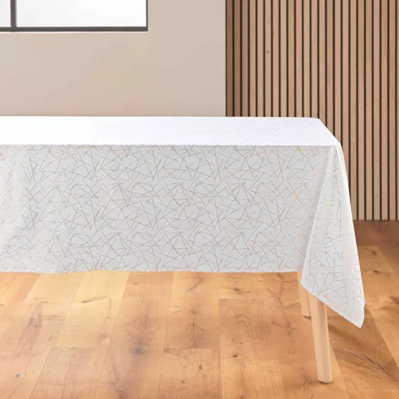 Nappe de Noël rectangulaire anti tache (140 x 240 cm) Mikado Blanc et doré