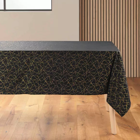 Nappe de Noël rectangulaire anti tache (140 x 240 cm) Mikado Noir et doré