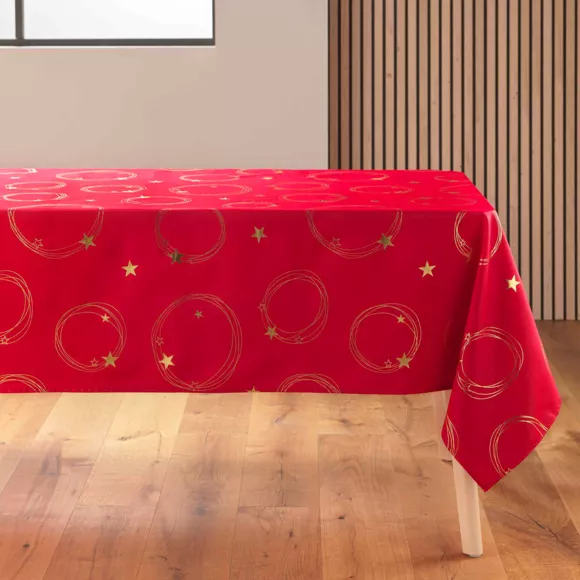 Nappe de Noël rectangulaire anti tache (150 x 240 cm) Star Rouge et doré