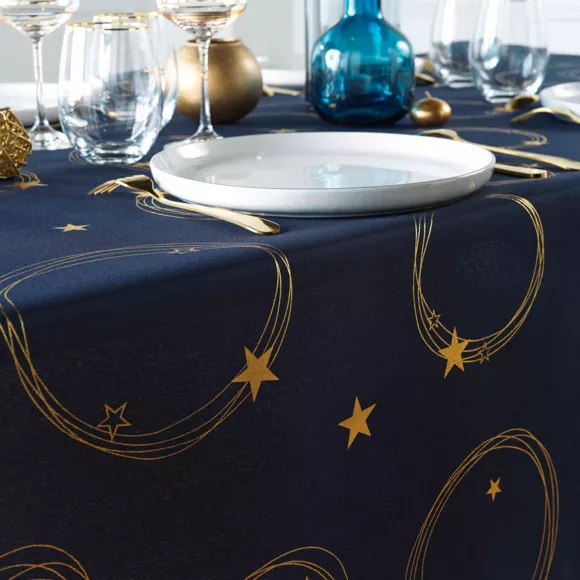Rechteckige Tischdecke fleckenabweisend (150 x 240 cm) Star Marineblau und Gold
