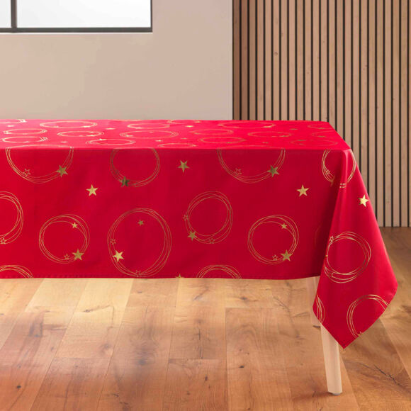 Nappe de Noël rectangulaire anti tache (150 x 300 cm) Star Rouge et doré