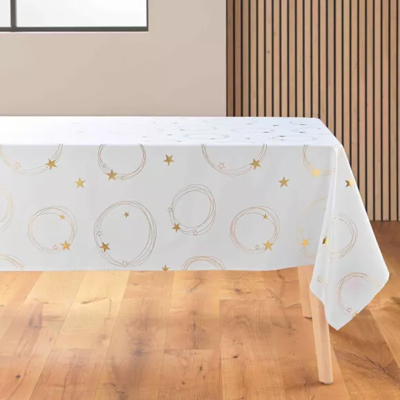 Nappe de Noël rectangulaire anti tache (150 x 300 cm) Star Blanc et doré
