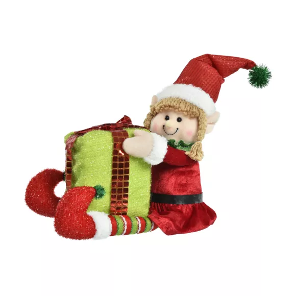 Lutin farceur assis (H30 cm) Odette et son cadeau