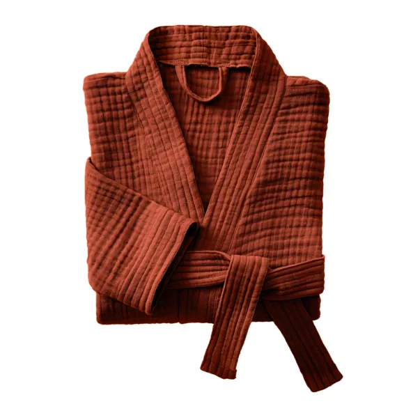Peignoir de bain gaze de coton S/M Gaïa Terracotta