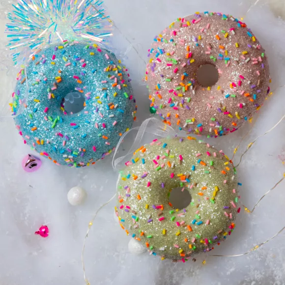 Kerst donut om op te hangen (D9 cm) Glitterend Groen lekkernij