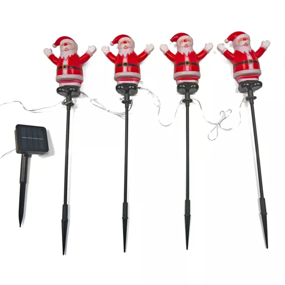 Set van 4 zonne-energie tuinpinnen (H40 cm) Verlichte Kerstman Warm Wit