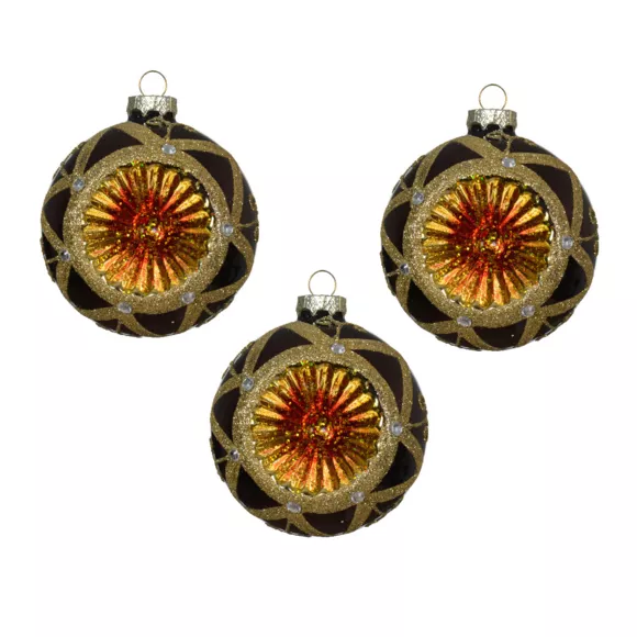 Lote de 3 bolas de Navidad de vidrio (D80 mm) Imperial Negro trufado y oro