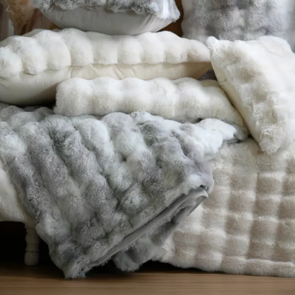 Plaid fausse fourrure (130 x 150 cm) Nebraska Gris perle