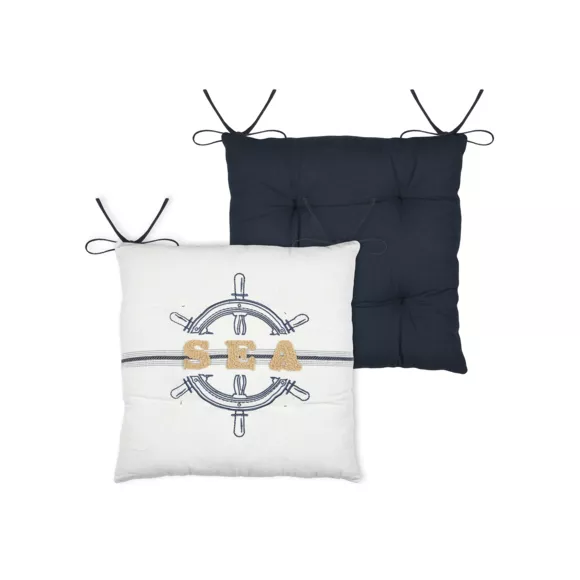 Coussin de chaise carré coton (38 x 38 cm) Maritime Bleu marine