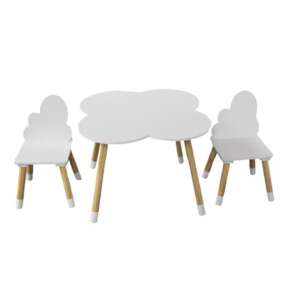 Mesa infantil y 2 sillas Lilou en madera de nube (H44 cm) Blanco 