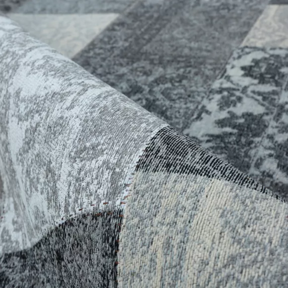 EM - Tapis 140x200 cm jacquard RISHI Noir et Gris 