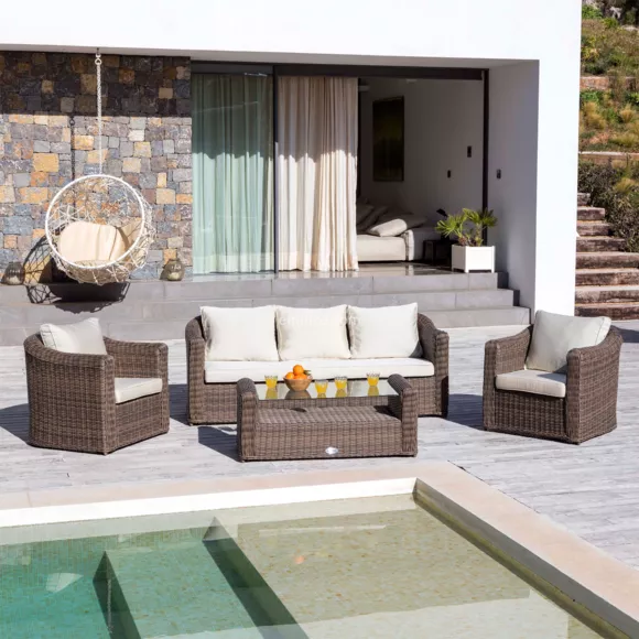 Lot de coussins de remplacement pour salon de jardin Calvi 5 places - Beige 2