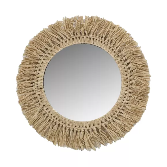 Espejo de pared redondo en fibras naturales (D50 cm) Makira Beige