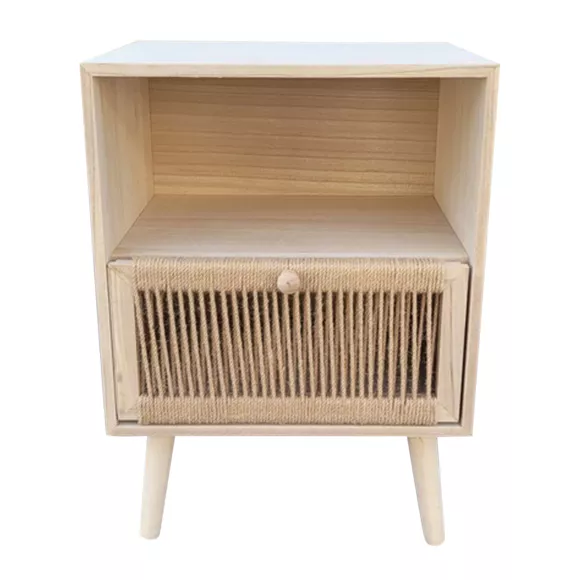 Mesita de noche madera y cuerda de cáñamo (A55 cm) Manille estante Beige