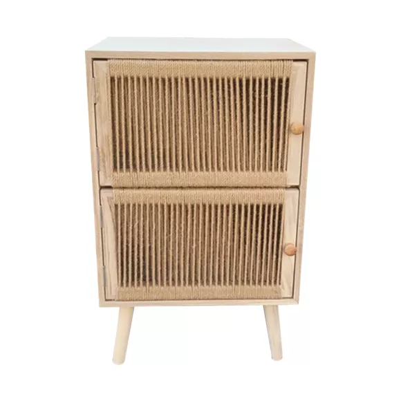 Beistelltisch aus Holz und Hanf (H65 cm) Doppelte Manille Beige
