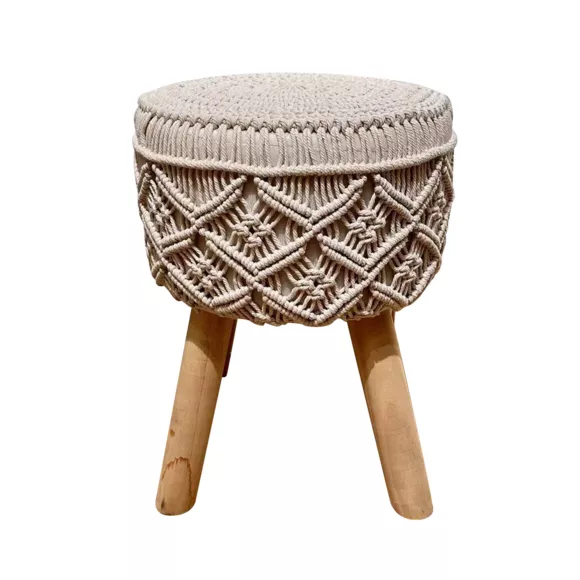 Taburete redondo macramé (A42 cm) Sofia Beige