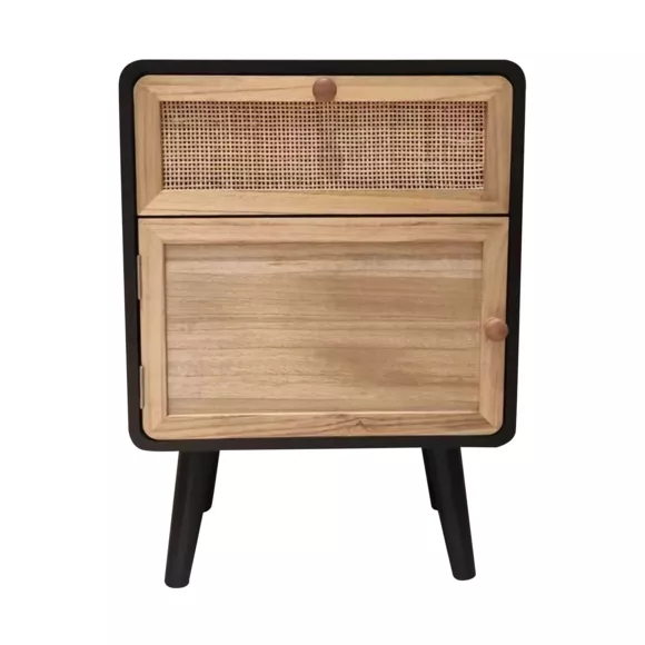 Nachtkastje hout en rotan (40 x H55 cm) Osaka Zwart en hout