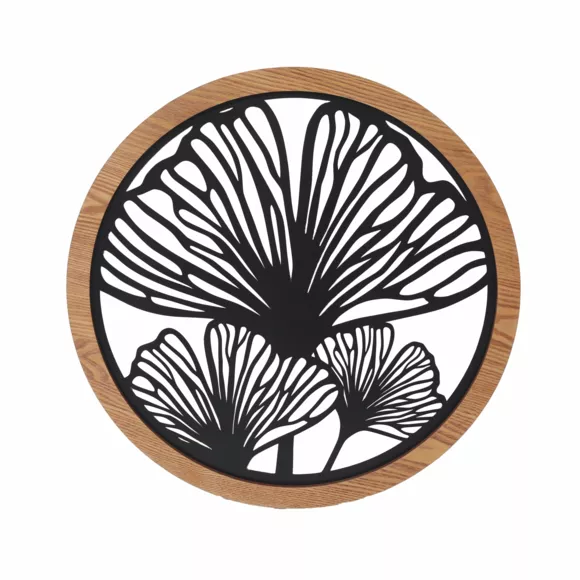 Decoración mural redonda de metal (D60 cm) Ginkgo Negro