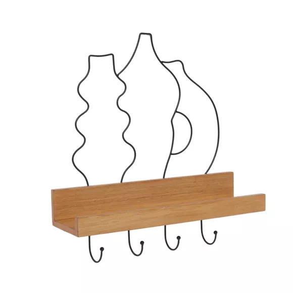 Portallaves de pared con estante de madera (42 cm) Design Negro y natural