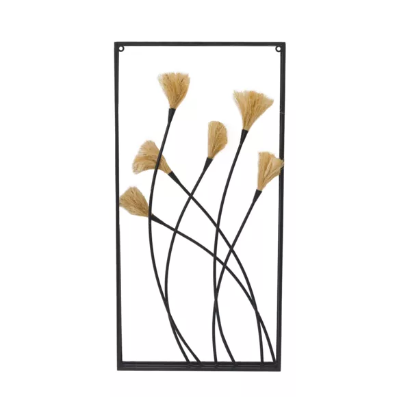 Decoración mural de metal y lino (H80 cm) Naturaleza  Negro