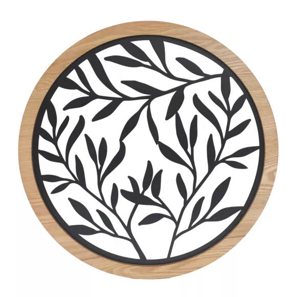 Décoration murale ronde en métal (D60 cm) Éclat de Feuille Noir