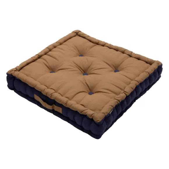 Coussin de sol carré coton (40 x 40 cm) Pixel Bicolore Camel / bleu nuit