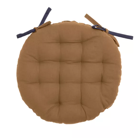 Stoelkussen rond katoen (40 cm) Pixel Tweekleurig Camel / Nachtblauw