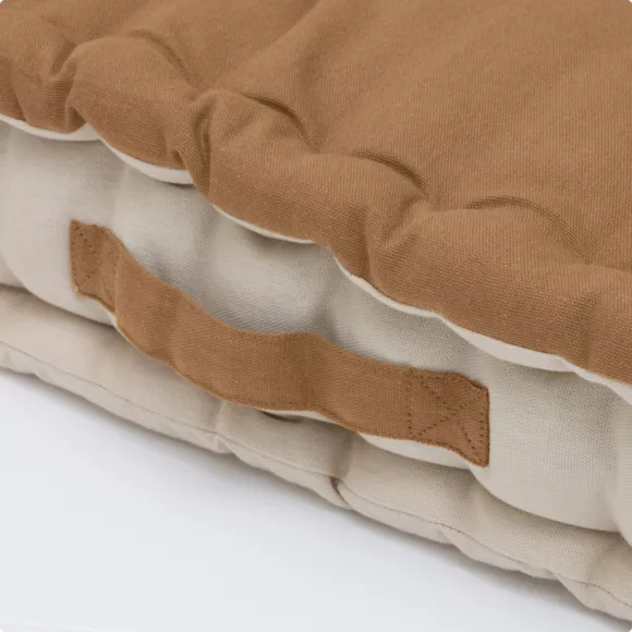 Coussin de sol carré coton (60 x 60 cm) Pixel Bicolore Camel / beige