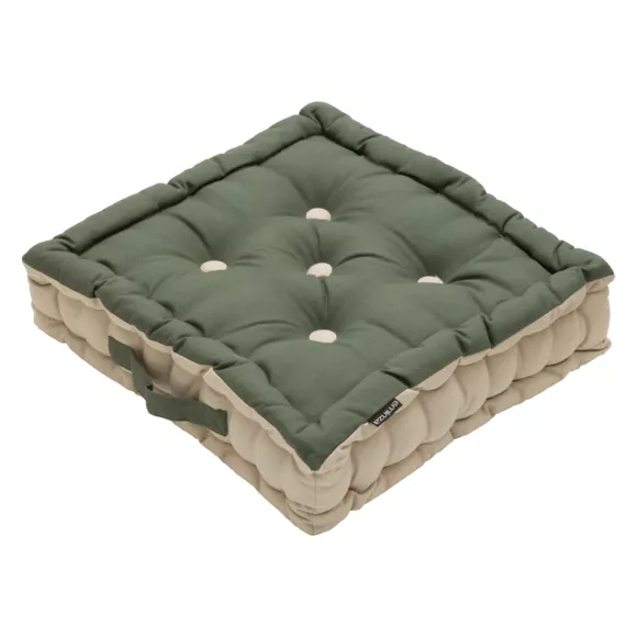 Coussin de sol carré coton (60 x 60 cm) Pixel Bicolore Vert kaki / beige