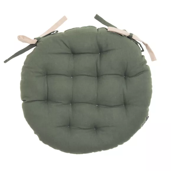 Galette de chaise ronde coton (40 cm) Pixel Bicolore Vert kaki / beige