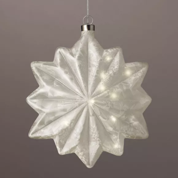 Lichtgevende glazen bloem op batterijen met 15 LED-lampjes (D19 cm) IJzig Warm Wit