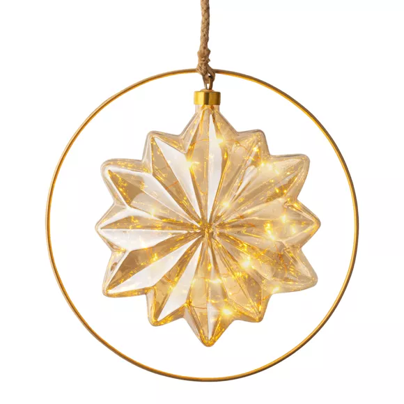 Batterijgevoede hanglamp met 15 LED-lampen (D26 cm) Winter Sneeuwvlok Amber/warm wit