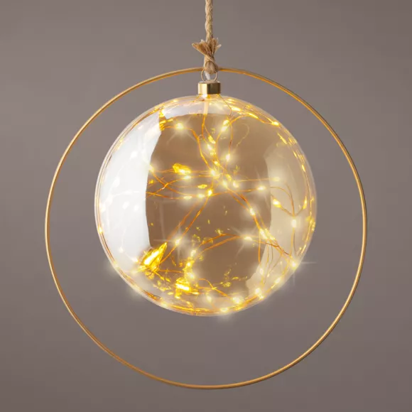 Suspension lumineuse à piles 40 LED (D26 cm) Lune d’Hiver Ambre/blanc chaud