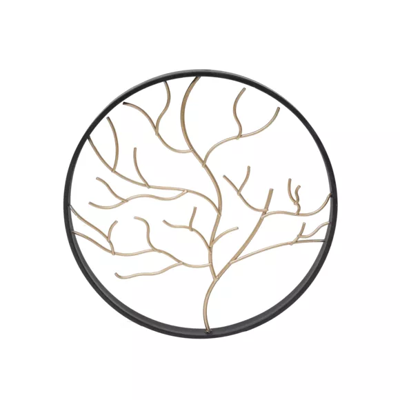 Décoration murale ronde en métal (D28 cm) Arbre contemporain Noir et doré