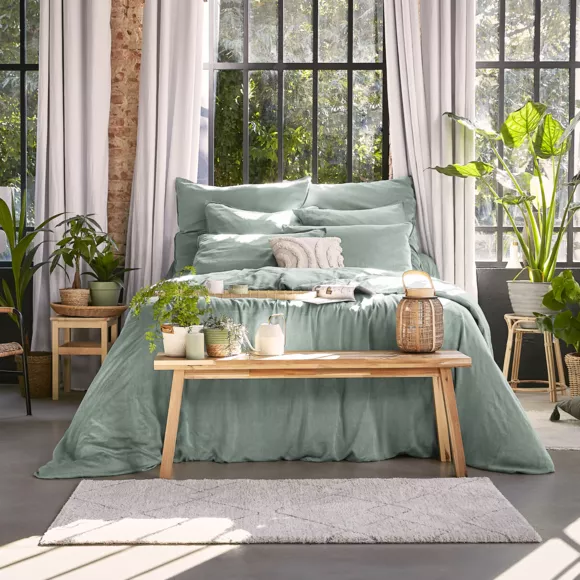 Taie d'oreiller carrée lyocell Tencel™ lavé (80 x 80 cm) Olivia Vert eucalyptus