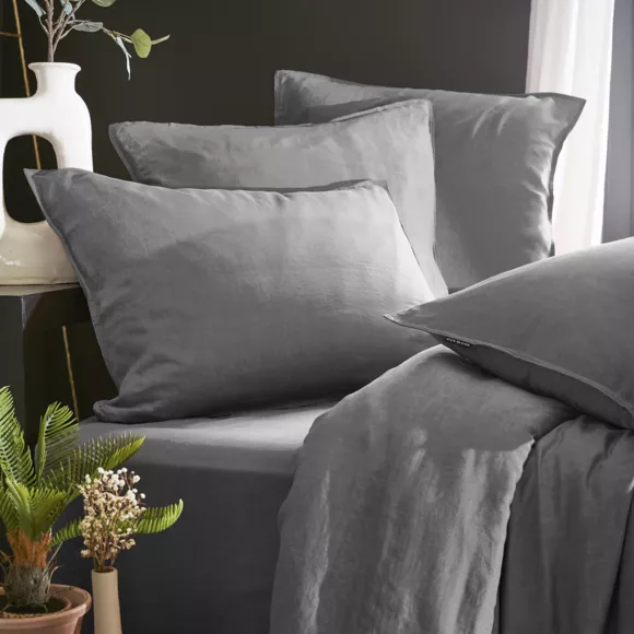 Taie de traversin lyocell Tencel™ lavé (27 x 185 cm) Olivia Gris granit