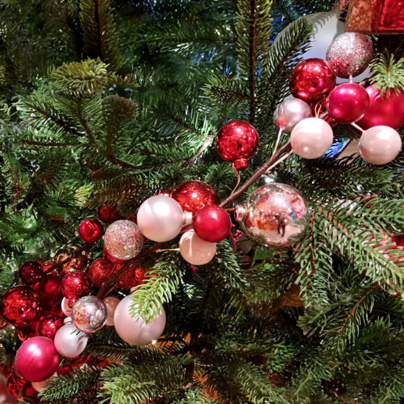 Guirlande de Noël (180 cm) Boules de Noël Rouge et argent