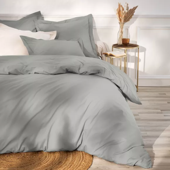 Drap plat percale de coton (240 x 300 cm) Cali Gris clair