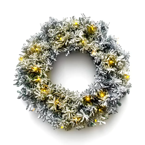Corona di Natale luminosa (D40 cm) Royal Verde innevato e bianco caldo