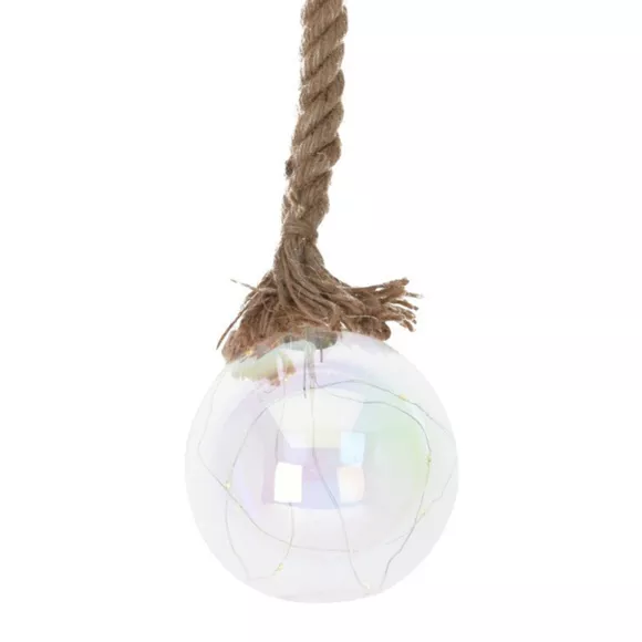 Suspensión luminosa con pilas de vidrio helado Blanco cálido 19 LED