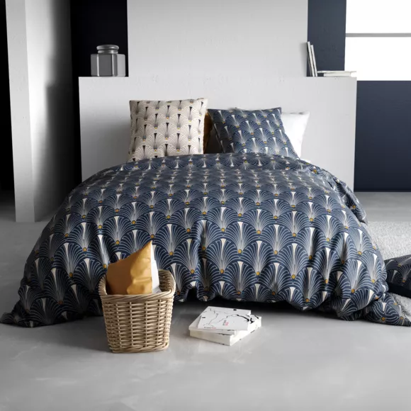 Housse de couette et deux taies coton (200 x 200 cm) Pam Bleue