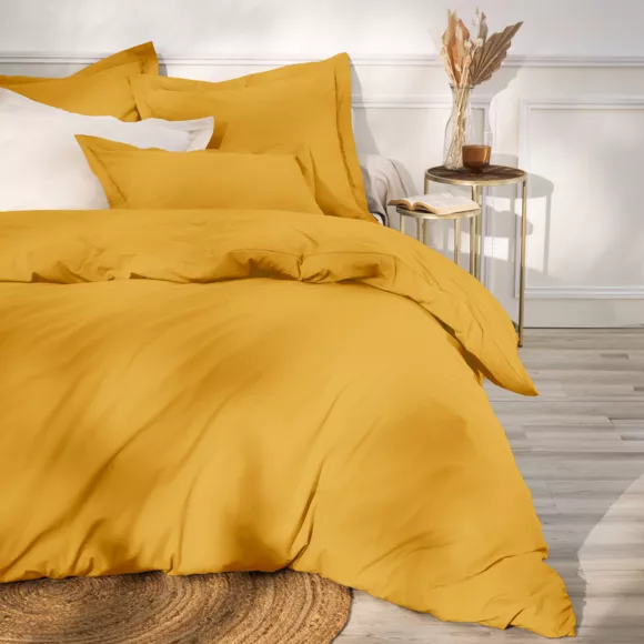 Drap plat percale de coton (240 x 300 cm) Cali Jaune moutarde