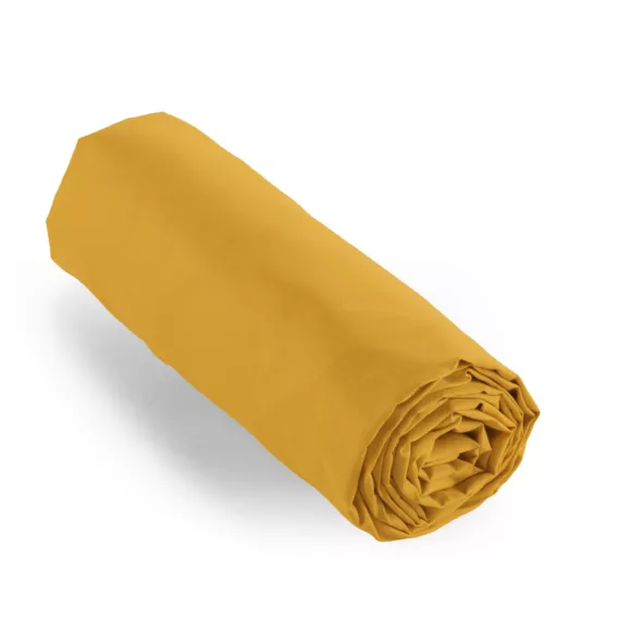 Drap housse percale de coton (180 x 200 cm) Cali Jaune moutarde