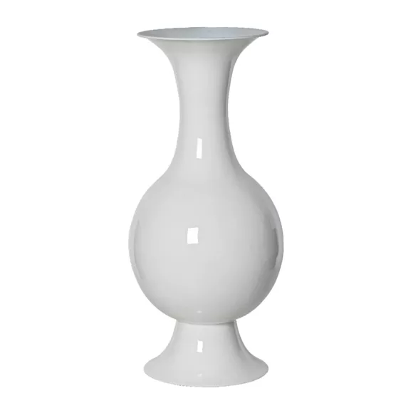 Große handgemachte Vase aus emailliertem Metall (H56 cm) Soléa Weiß glänzend