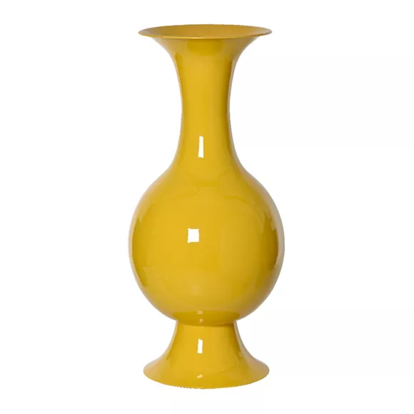 Große handgemachte Vase aus emailliertem Metall (H56 cm) Soléa Gelb glänzend
